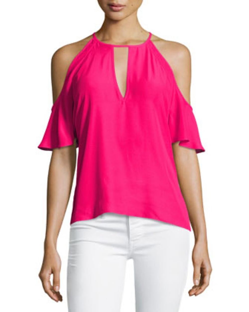 Amanda Uprichard Celia Pink Cold Shoulder Keyhole Flutter Sleeve Top